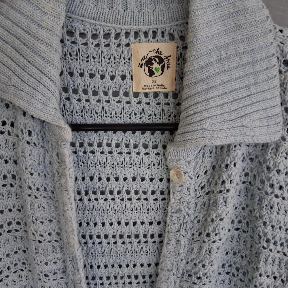 Free People We The Free Alicia Crochet Cardigan Indigo Orchid XS EUC